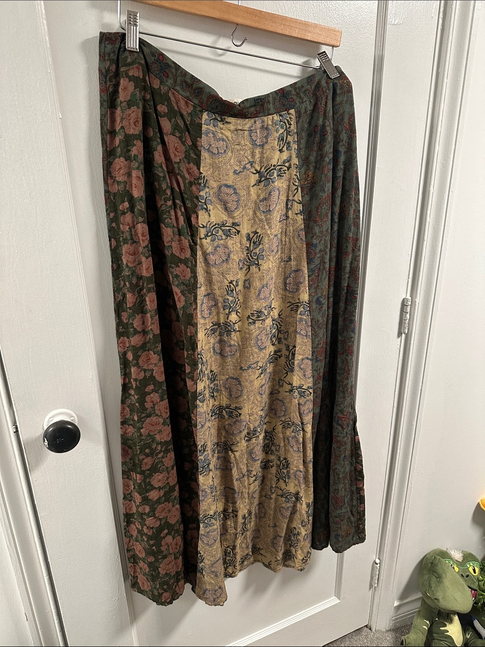 NATURAL LIFE Floral Patchwork Maxi Skirt — Green, Pink & Cream